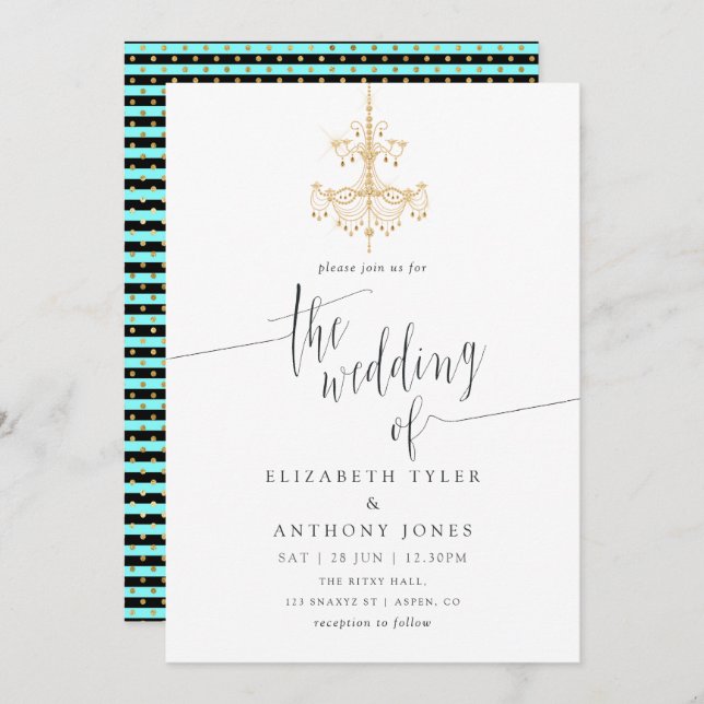 Teal - Turquoise and Gold Chic Paris Wedding Invitation (Front/Back)