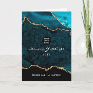 Teal - Turquoise and Gold Geode Agate Corporate Holiday Card