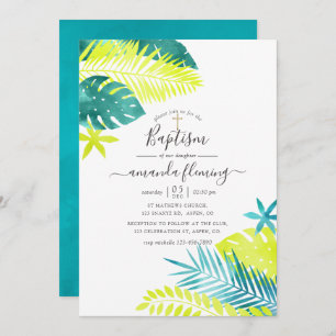 Teal - Turquoise and Lemon Tropical Baptism Invitation