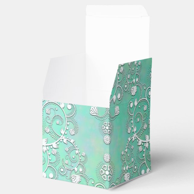 Teal Turquoise and White Fancy Damask Favour Box (Opened)