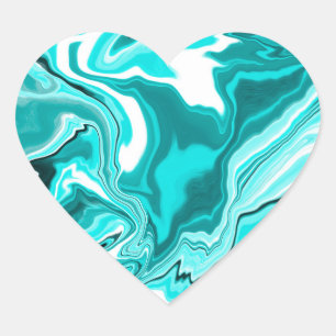 Teal, Turquoise and White Marble   Heart Sticker