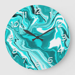 Teal, Turquoise and White Marble    Large Clock