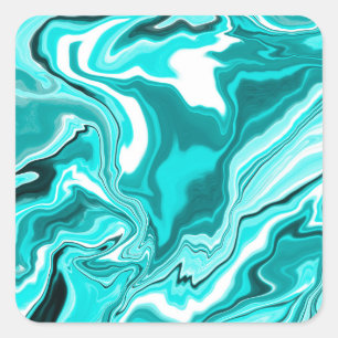 Teal, Turquoise and White Marble Square Sticker