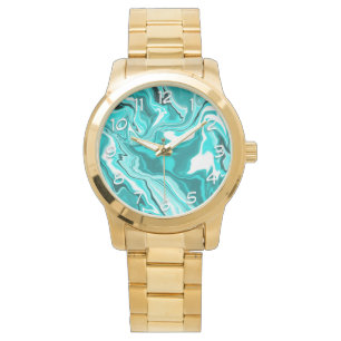 Teal, Turquoise and White Marble Watch
