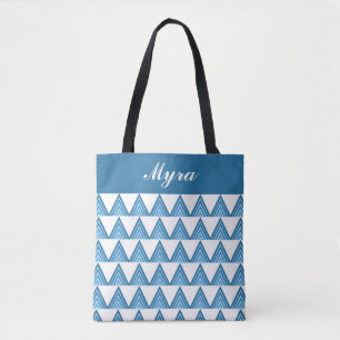 Teal Turquoise Aqua Geometrical Personalised Tote Bag