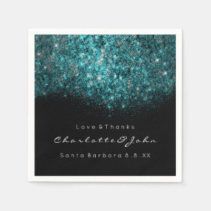 Teal Turquoise Blue Black White Confetti Sequin Napkin