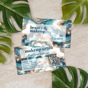 Teal Turquoise Blue Gold White Marble Art Pattern Business Card