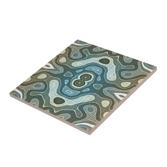 Teal Turquoise Blue Grey Brown Ethnic Tribe Art Tile (Side)