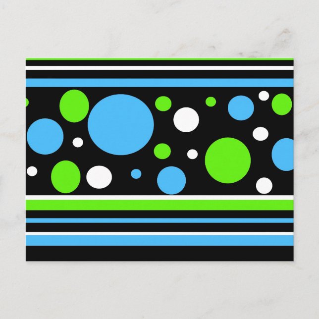 Teal Turquoise Blue Lime Green Stripes Polka Dots Postcard (Front)
