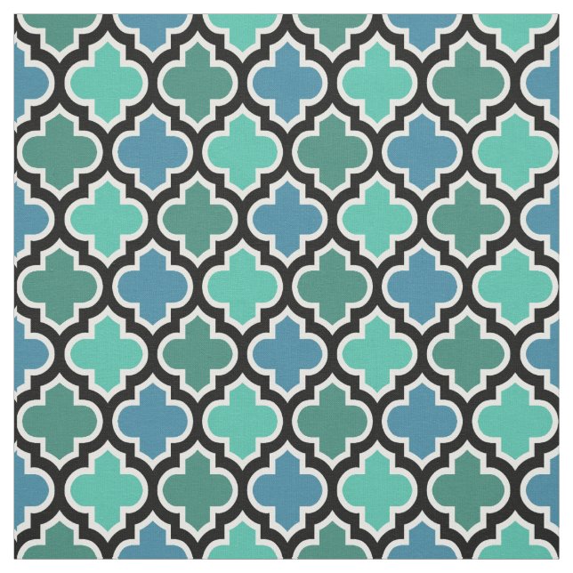 Teal Turquoise Blue Moroccan Quatrefoil Pattern Fabric (Swatch)