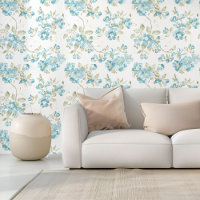 Teal Turquoise Blue Sage Green Flowers Art Pattern