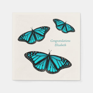 teal turquoise butterflies personalised napkin