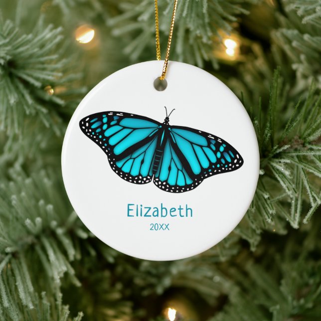 teal turquoise butterfly personalised ceramic tree decoration (Tree)