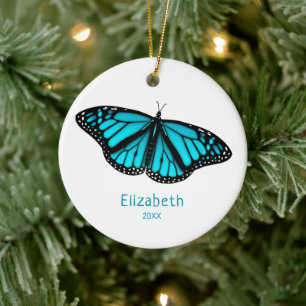 teal turquoise butterfly personalized ceramic tree decoration