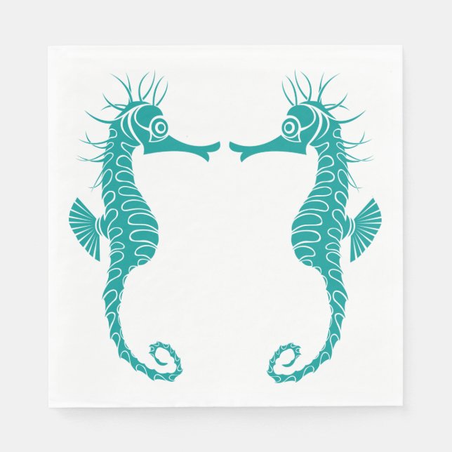 Teal Turquoise Details Seahorse Beach Wedding Napkin (Front)