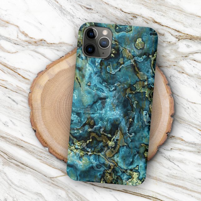 Teal Turquoise Faux Gold Minerals Agate Pattern iPhone Case (Creator Uploaded)