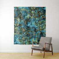 Teal Turquoise Faux Gold Minerals Agate Pattern