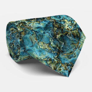 Teal Turquoise Faux Gold Minerals Agate Pattern Tie