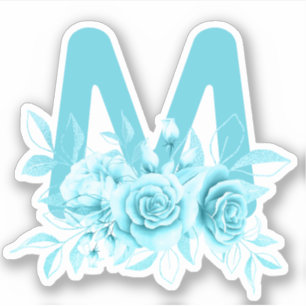 Teal Turquoise Floral Watercolor Monogram