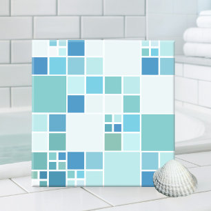 Teal Turquoise Geometric Pattern Bathroom Tile