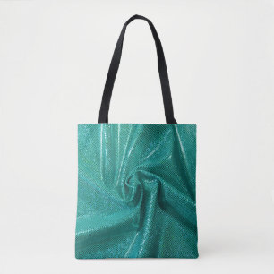 Teal turquoise glitter sequin sparkle tote bag