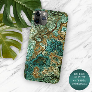 Teal Turquoise Gold Brown Minerals Marble Art