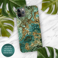 Teal Turquoise Gold Brown Minerals Marble Art