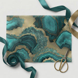 Teal Turquoise Gold Glitter Agate Geode Marble Tissue Paper