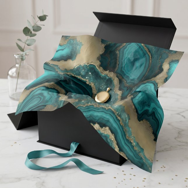 Teal Turquoise Gold Glitter Agate Geode Marble Tissue Paper (Creator Uploaded)