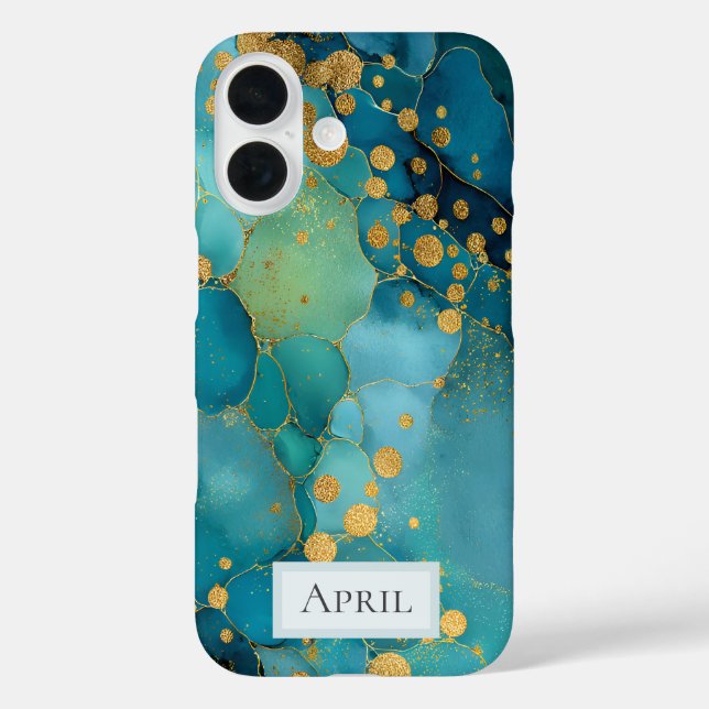 Teal, Turquoise & Gold Marble  Case-Mate iPhone Case (Back)