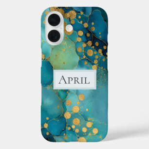 Teal, Turquoise & Gold Marble  iPhone 16 Case