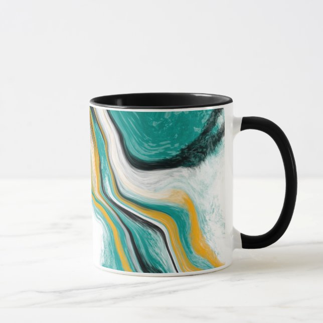 Teal, Turquoise, Gold, White Marble Fluid Art Mug (Right)