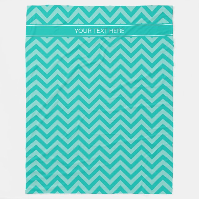 Teal Turquoise LG Chevron Teal Name Monogram Fleece Blanket (Front)