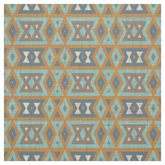 Teal Turquoise Orange Brown Eclectic Ethnic Look Fabric (Swatch)