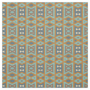 Teal Turquoise Orange Brown Eclectic Ethnic Look Fabric