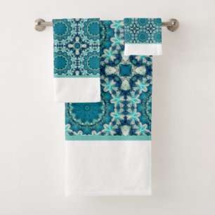 Teal Turquoise patterned Bath Towel Set