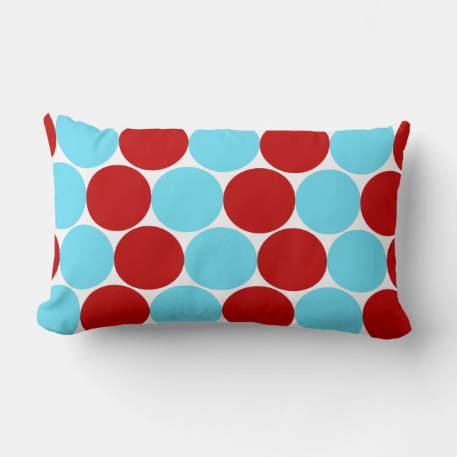 Teal Turquoise Red Big Polka Dots Pattern Gifts Lumbar Cushion (Front)