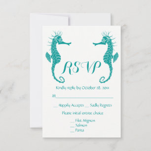 Teal Turquoise RSVP Seahorse Beach Nautical Card