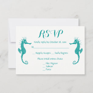 Teal Turquoise RSVP Seahorse Beach Nautical Card