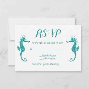 Teal Turquoise RSVP Seahorse Beach Nautical Card