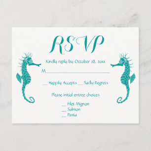 Teal Turquoise RSVP Seahorse Beach Nautical Invitation Postcard