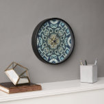 Teal Turquoise Seafoam Green Hip Bohemian Bali Art Clock<br><div class="desc">Beautiful contemporary ochre mustard brown, teal, dark blue and turquoise green art nouveau deco mosaic pattern. Decorative motif available on a variety of stylish products and matching home décor accents and accessories. An original design for the interior decorator or those who love decorating their master or children's bedroom, nursery, living...</div>