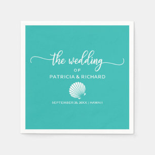Teal Turquoise Seashell Beach Destination Wedding Napkin