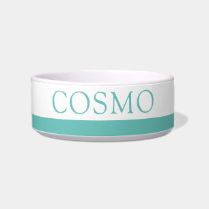 Teal Turquoise Stripe Custom Pet Name Cat Dog Food Bowl