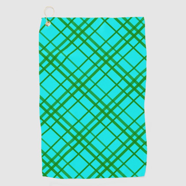 Teal Turquoise Tartan Plaid Pattern Design  Golf Towel (Front)