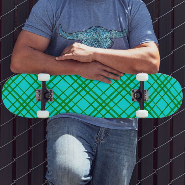 Teal Turquoise Tartan Plaid Pattern Design  Skateboard (Creator Uploaded)