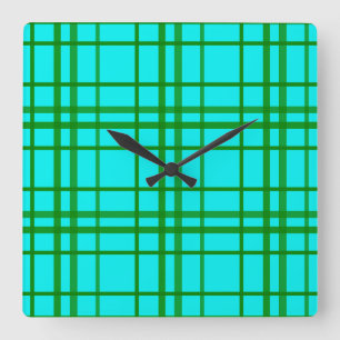 Teal Turquoise Tartan Plaid Pattern Design  Square Wall Clock