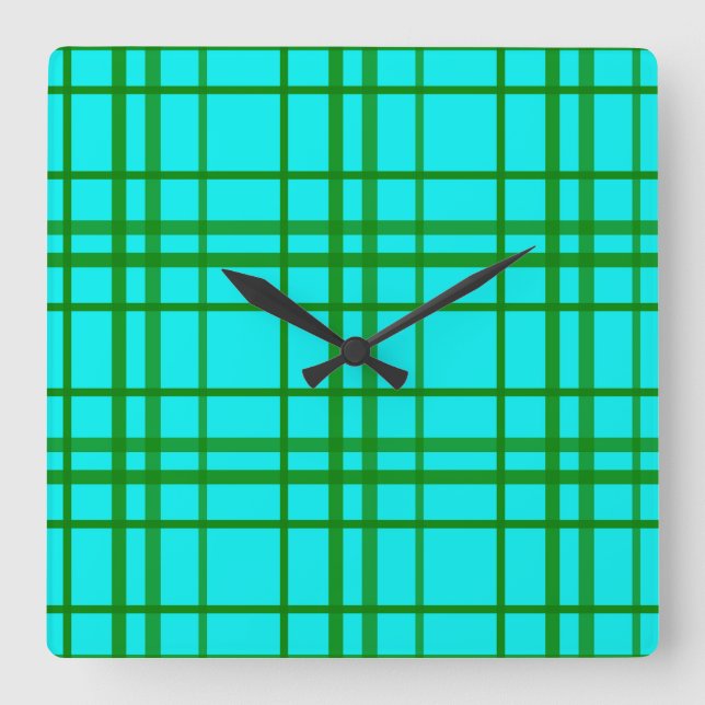 Teal Turquoise Tartan Plaid Pattern Design  Square Wall Clock (Front)