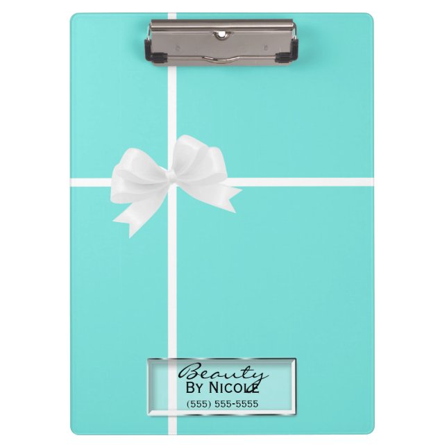 Teal Turquoise White Bow Classy Elegant Glam Clipboard (Front)