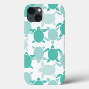 Teal Turtle Pattern iPhone 13 Case